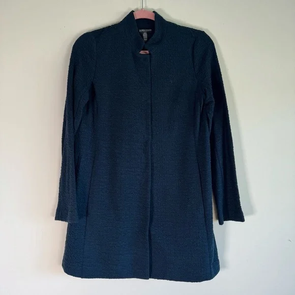 Eileen Fisher Organic Cotton & Tencel Pucker Stand Collar Long Jacket PS - Picture 2 of 13